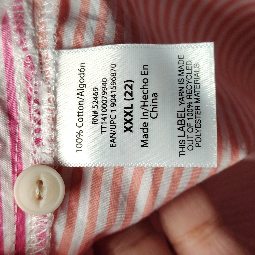 Time & Tru Oversized Button-Down Shirt – XXXL (22) – Pink/White – NWOT - Picture 10 of 10